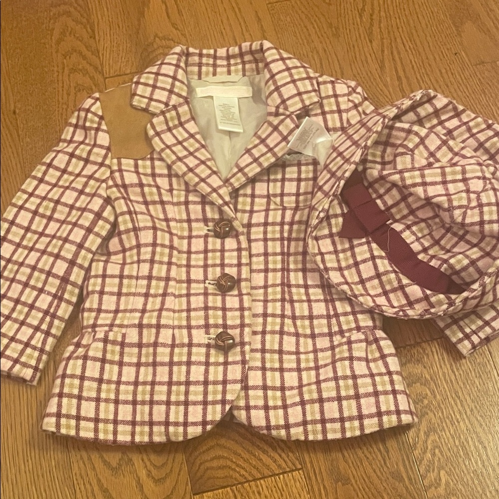 Janie and Jack Pink Plaid Kids Blazer and Hat Set